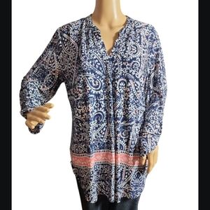 Est.1946 (Cato) Paisley Print Women's Top - Blue and Pink Size Large